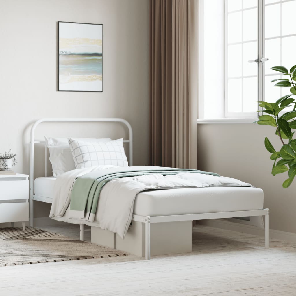 vidaXL Metal Bed Frame with Headboard White 107x203 cm