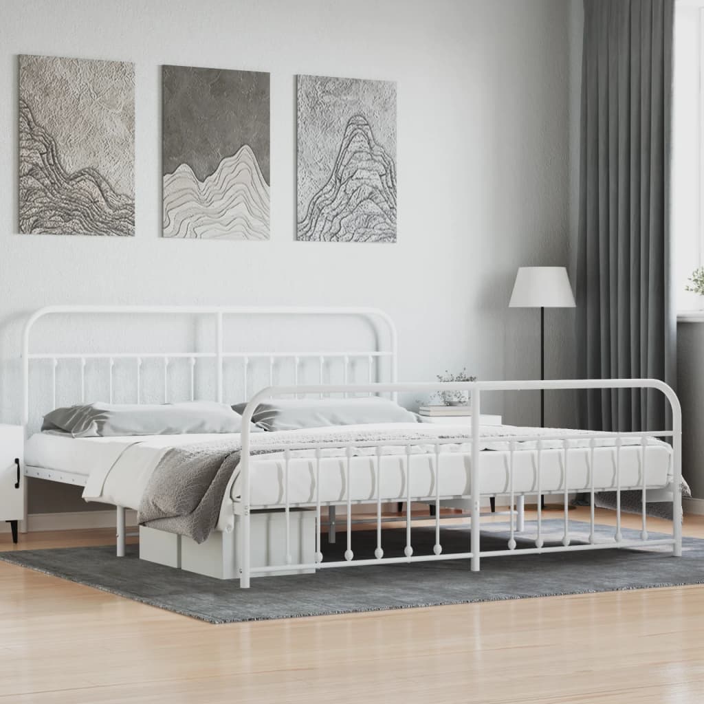 vidaXL Metal Bed Frame with Headboard and Footboard White 200x200 cm
