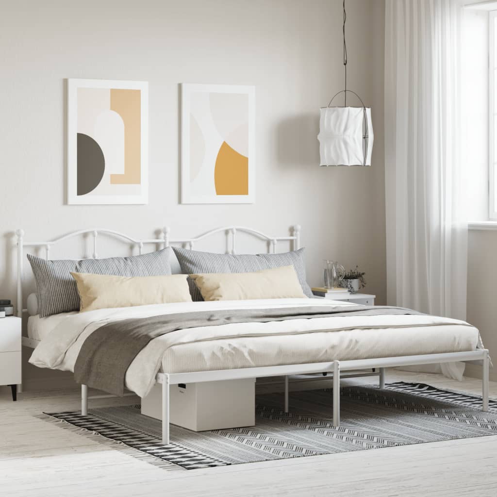 vidaXL Metal Bed Frame with Headboard White 200x200 cm