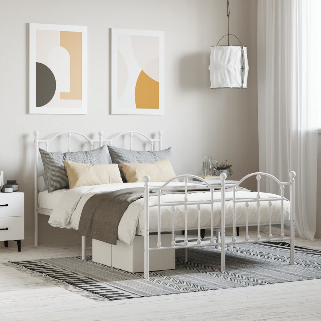 vidaXL Metal Bed Frame with Headboard and Footboard White 120x200 cm