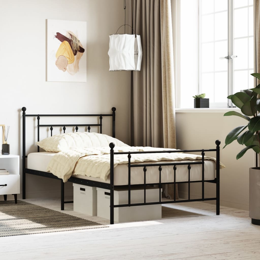 vidaXL Metal Bed Frame with Headboard and Footboard Black 100x200 cm