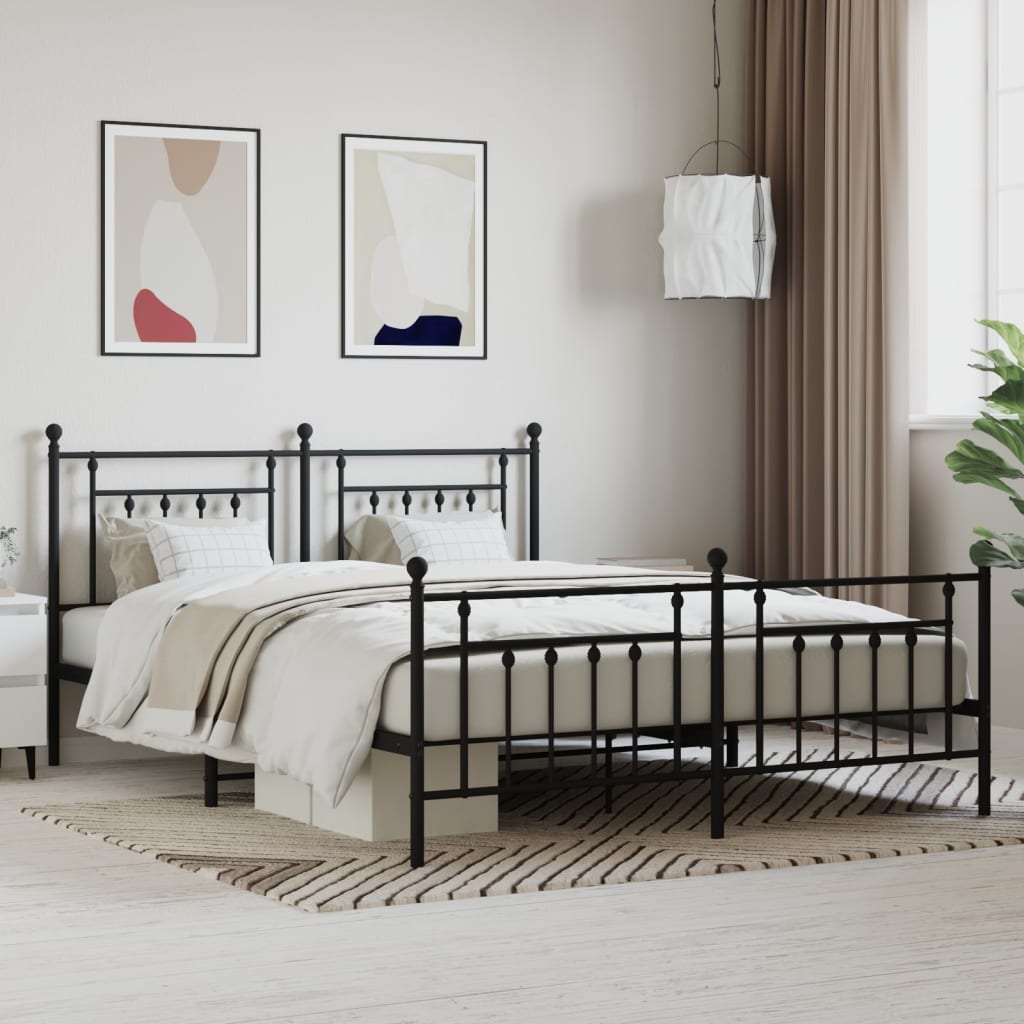vidaXL Metal Bed Frame with Headboard and Footboard Black 180x200 cm