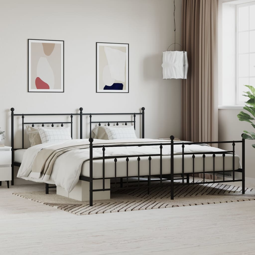 vidaXL Metal Bed Frame with Headboard and Footboard Black 193x203 cm