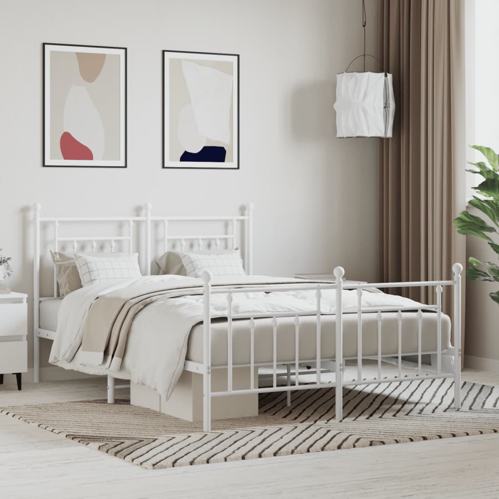 vidaXL Metal Bed Frame with Headboard and Footboard White 140x190 cm