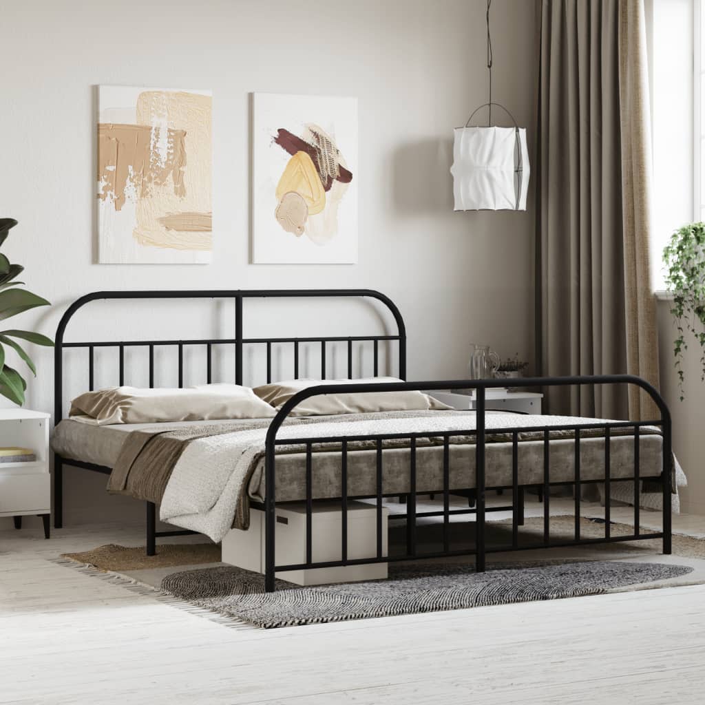 vidaXL Metal Bed Frame with Headboard and Footboard Black 160x200 cm