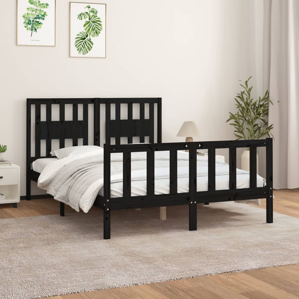 vidaXL Bed Frame with Headboard Black Solid Wood Pine 120x200 cm
