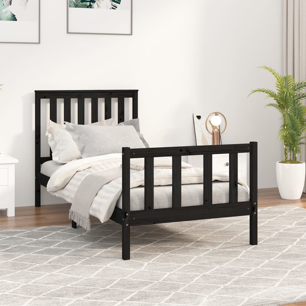 vidaXL Bed Frame with Headboard Black 100x200 cm Solid Wood Pine
