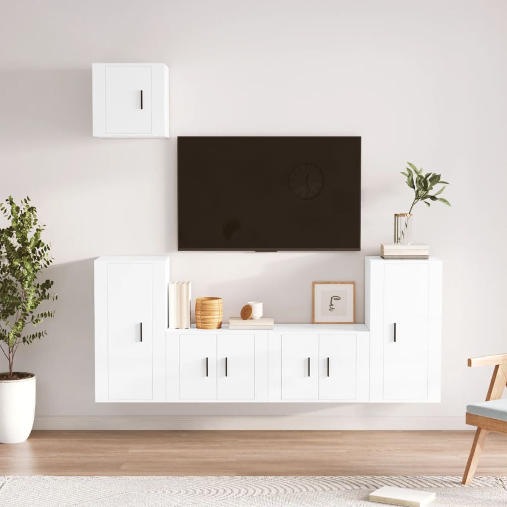 vidaXL 5 Piece TV Cabinet Set High Gloss White Engineered Wood