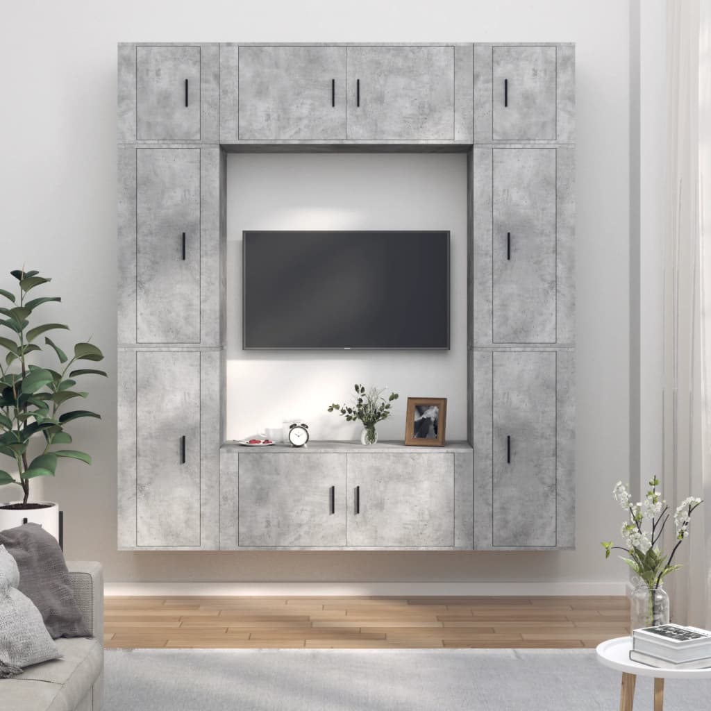 vidaXL 8 Piece TV Cabinet Set Concrete Grey Engineered Wood