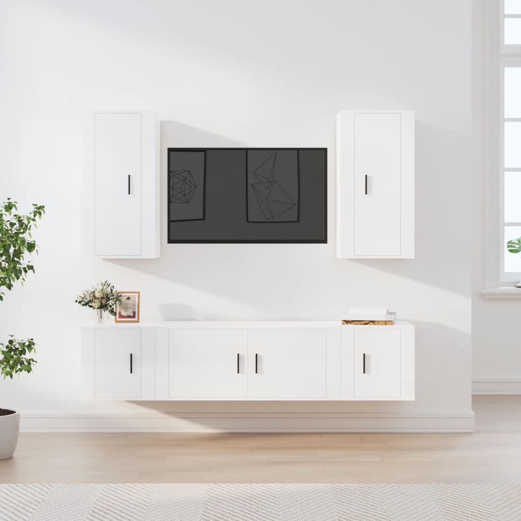 vidaXL 5 Piece TV Cabinet Set High Gloss White Engineered Wood