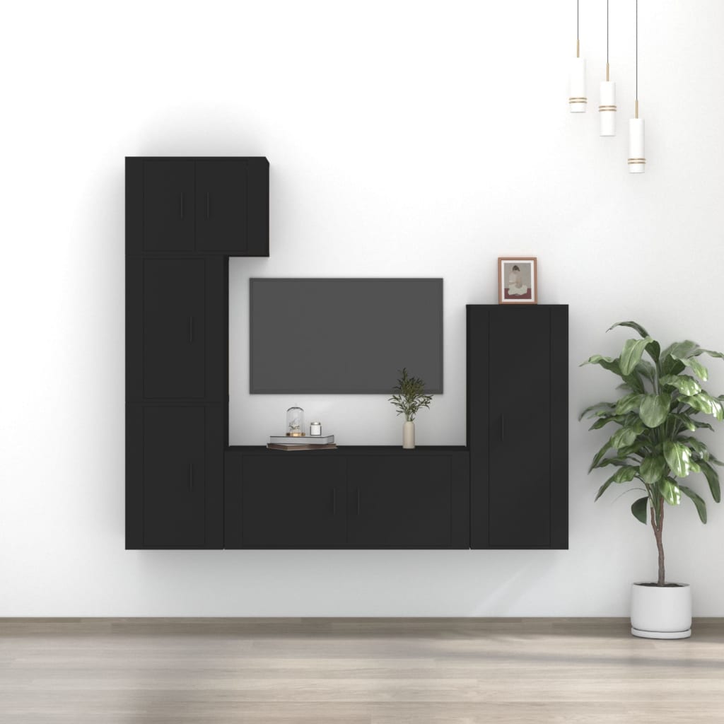 vidaXL 5 Piece TV Cabinet Set Black Engineered Wood