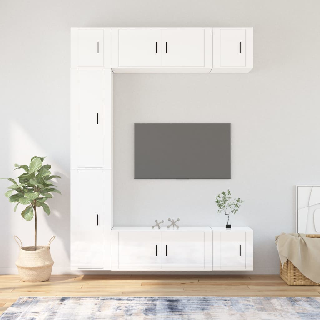 vidaXL 7 Piece TV Cabinet Set High Gloss White Engineered Wood