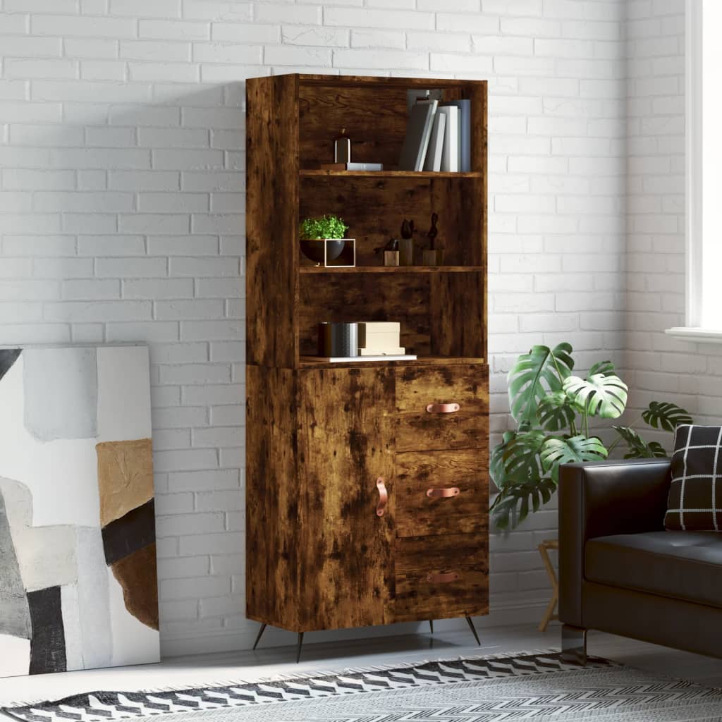 vidaXL Highboard Smoked Oak 69.5x34x180 cm Engineered Wood
