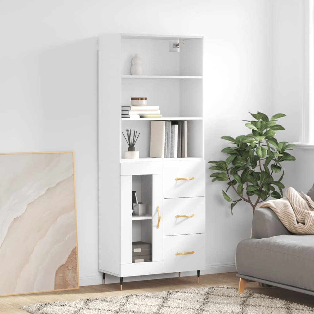 vidaXL Highboard High Gloss White 69.5x34x180 cm Engineered Wood