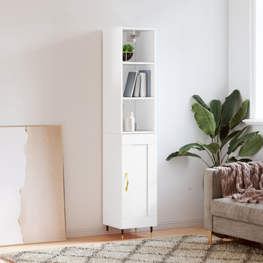 vidaXL Highboard High Gloss White 34.5x34x180 cm Engineered Wood