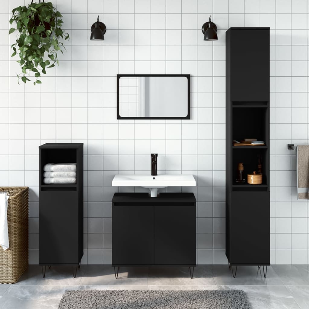 vidaXL 3 Piece Bathroom Furniture Set Black Engineered Wood