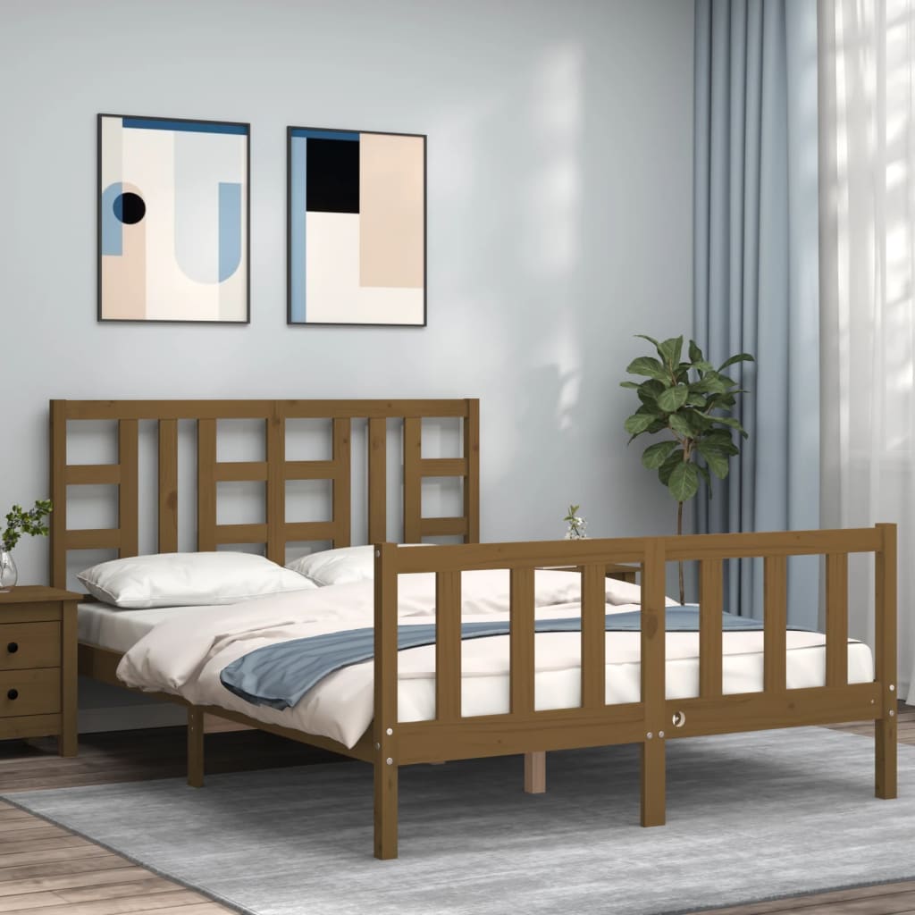 vidaXL Bed Frame with Headboard Honey Brown 140x200 cm Solid Wood