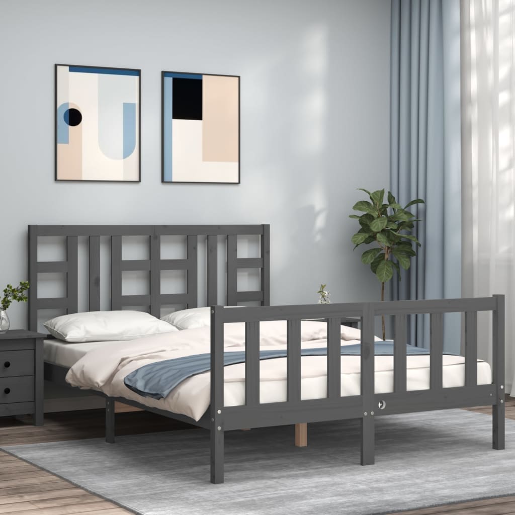 vidaXL Bed Frame with Headboard Grey 160x200 cm Solid Wood