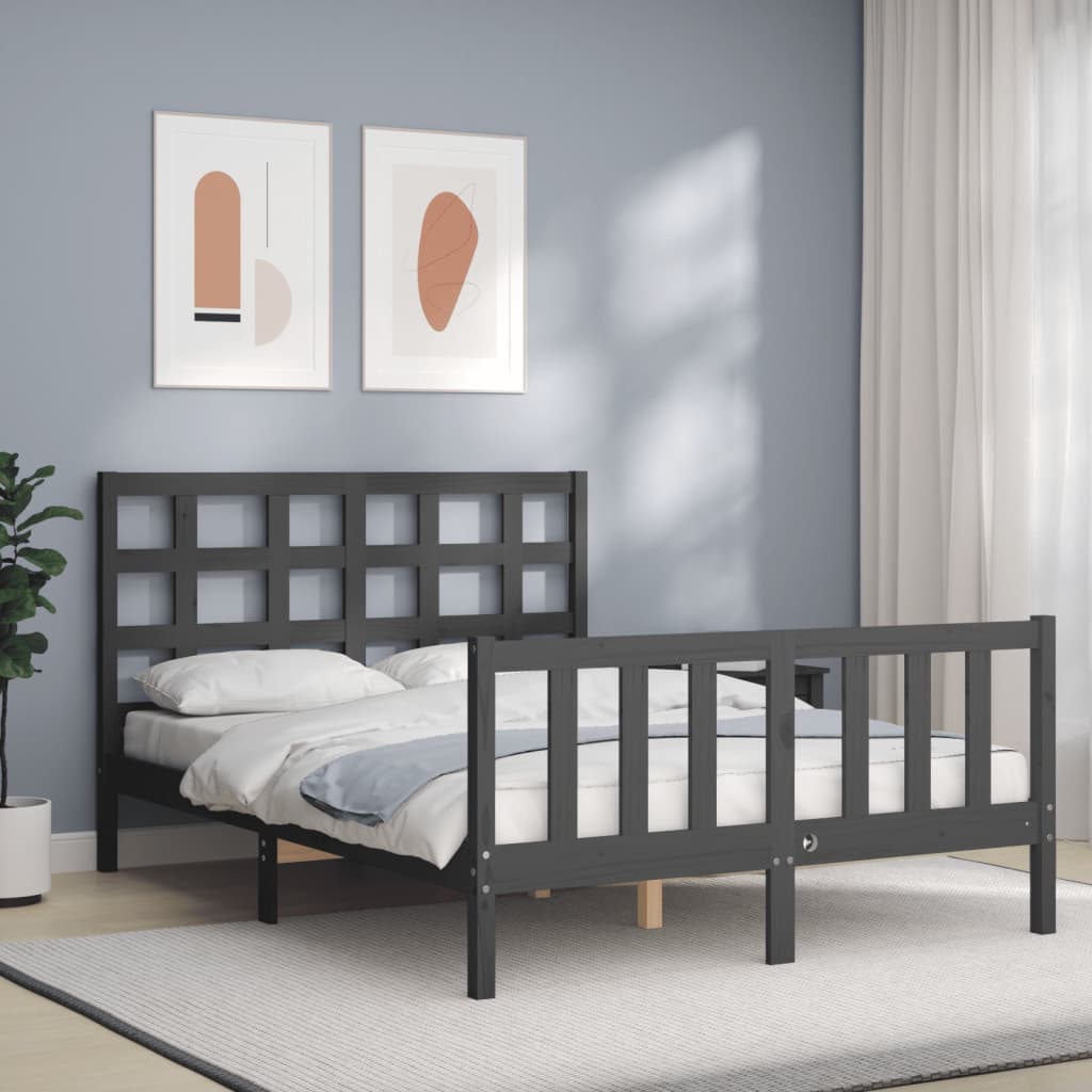 vidaXL Bed Frame with Headboard Grey 120x200 cm Solid Wood