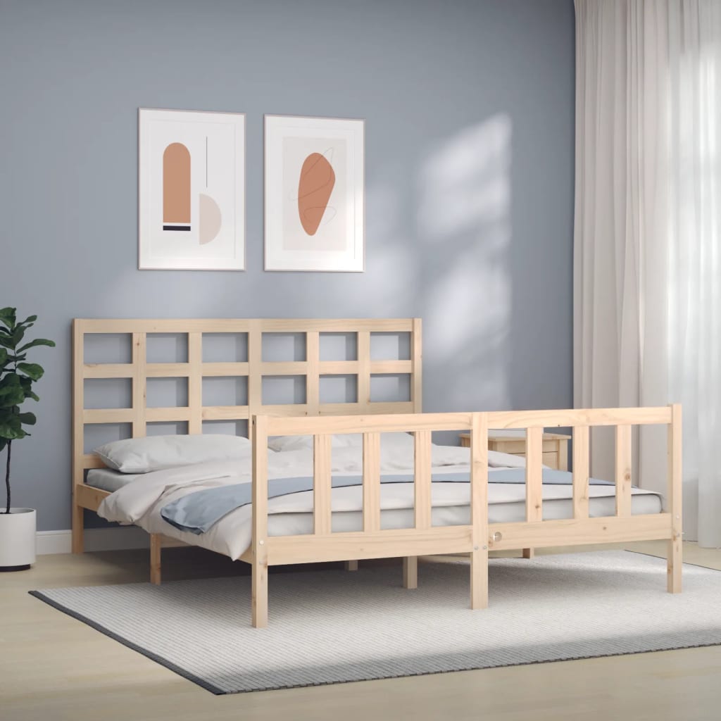 vidaXL Bed Frame with Headboard King Size Solid Wood