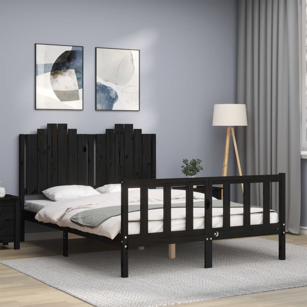 vidaXL Bed Frame with Headboard Black 140x190 cm Solid Wood