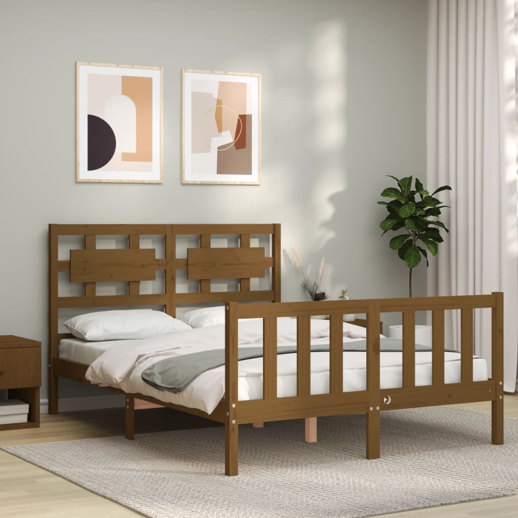 vidaXL Bed Frame with Headboard Honey Brown 120x200 cm Solid Wood