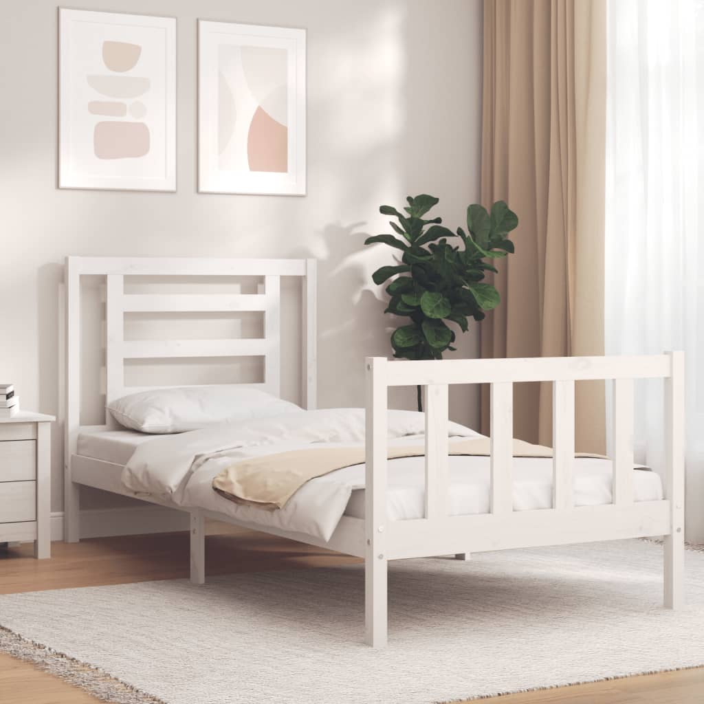 vidaXL Bed Frame with Headboard White Single Solid Wood