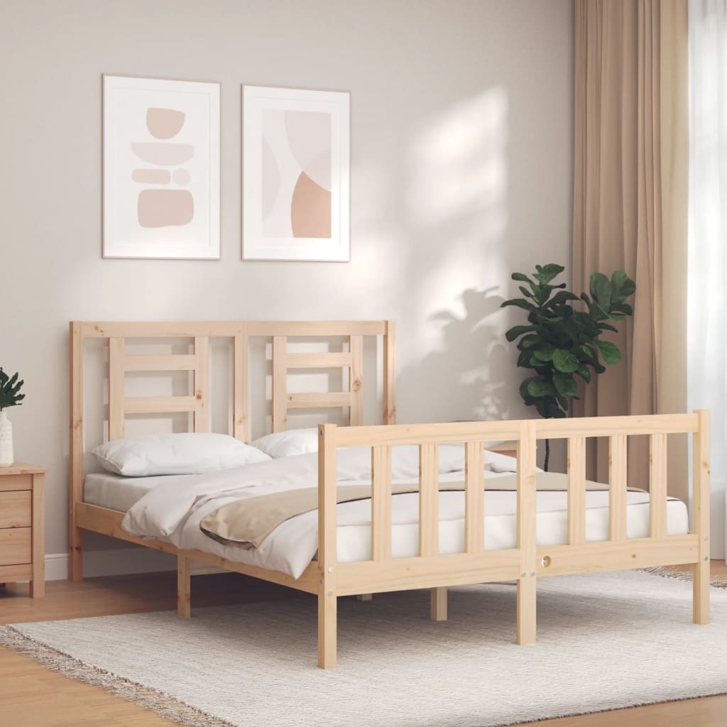 vidaXL Bed Frame with Headboard Small Double Solid Wood