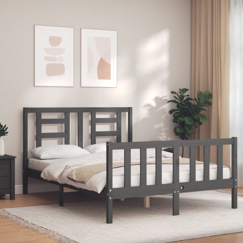 vidaXL Bed Frame with Headboard Grey 140x200 cm Solid Wood