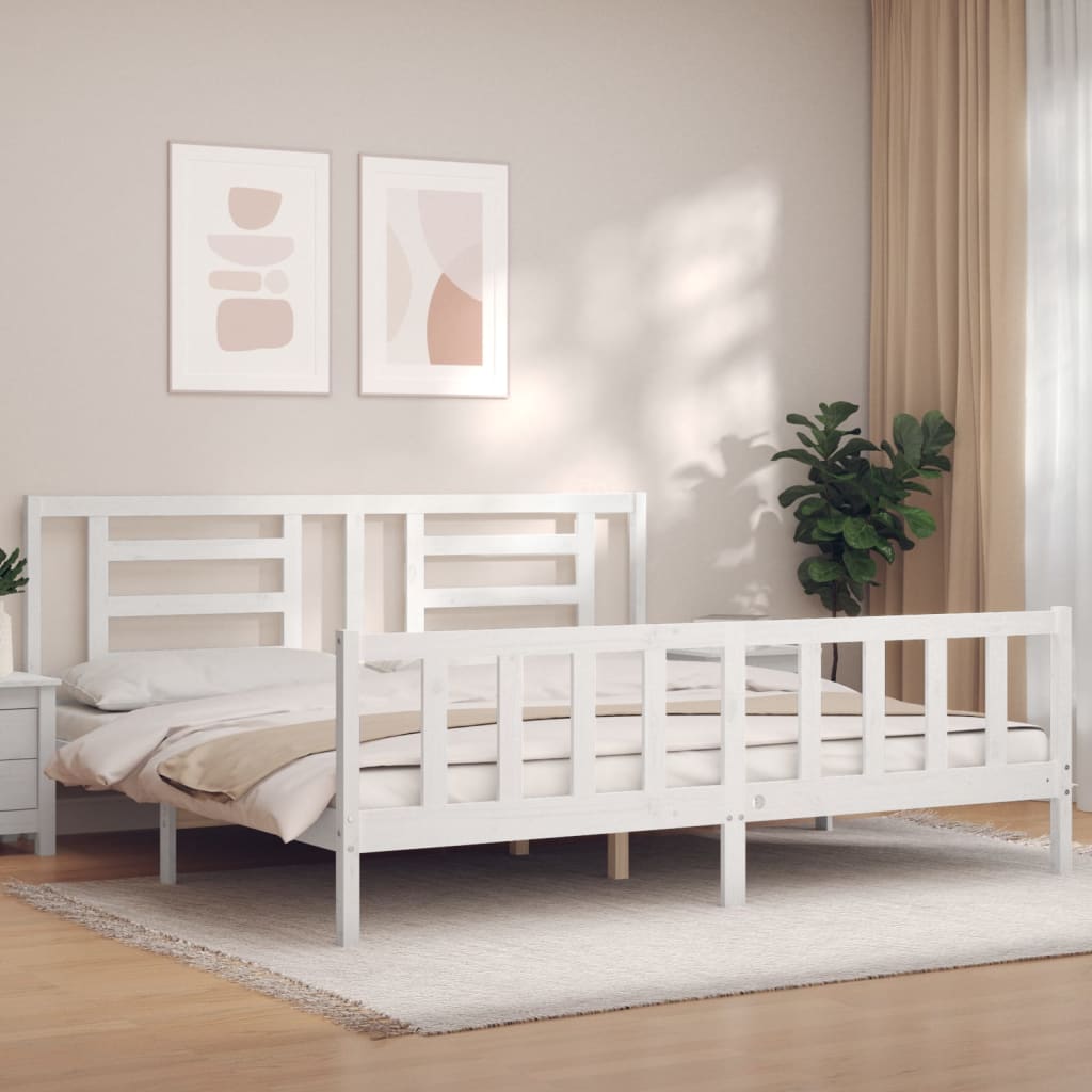 vidaXL Bed Frame with Headboard White 200x200 cm Solid Wood