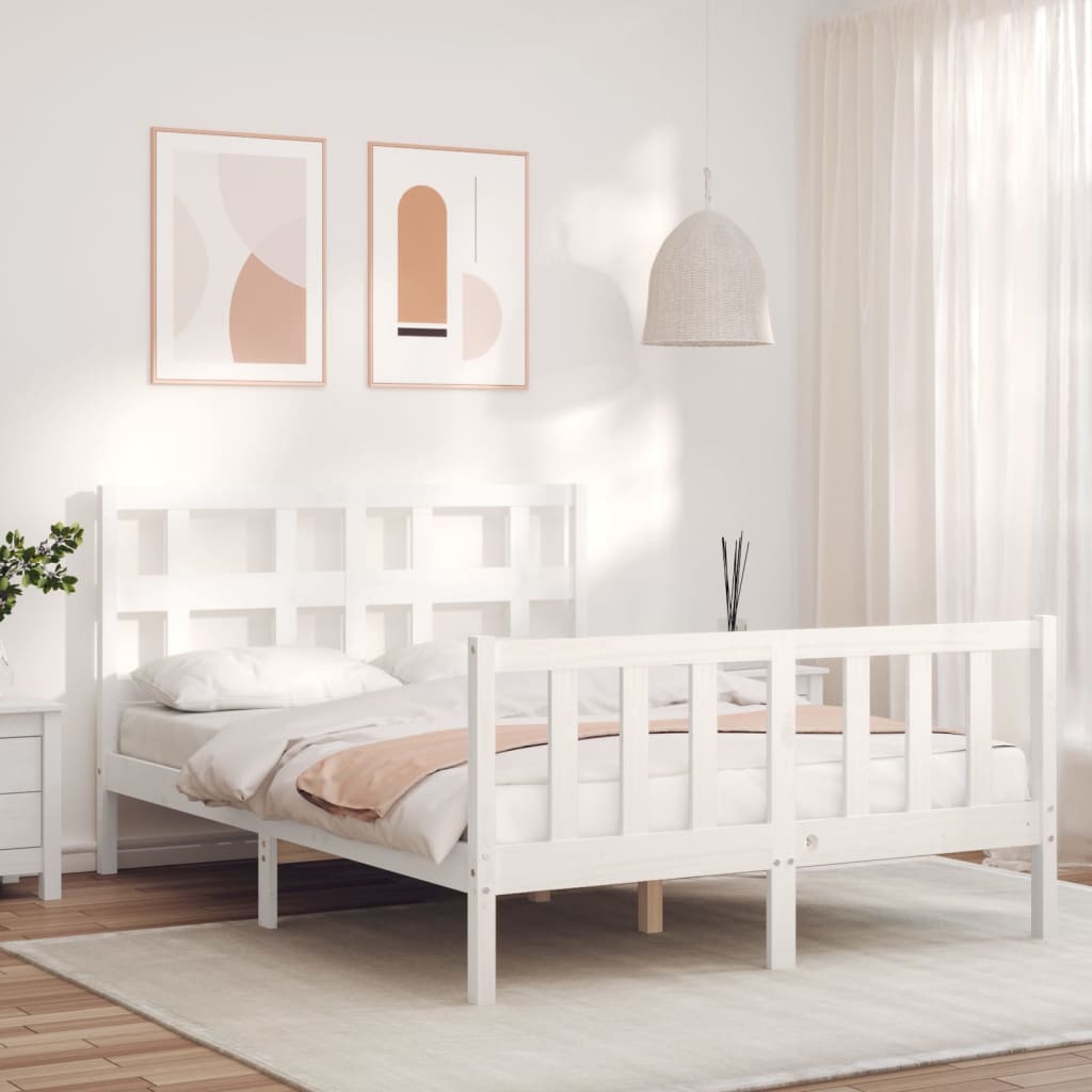 vidaXL Bed Frame with Headboard White 120x200 cm Solid Wood