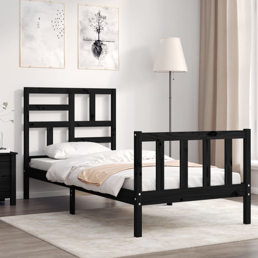 vidaXL Bed Frame with Headboard Black 100x200 cm Solid Wood