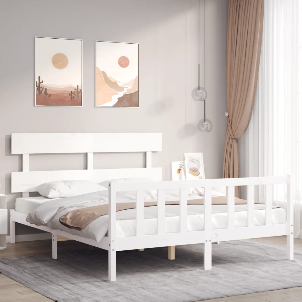 vidaXL Bed Frame with Headboard White 160x200 cm Solid Wood