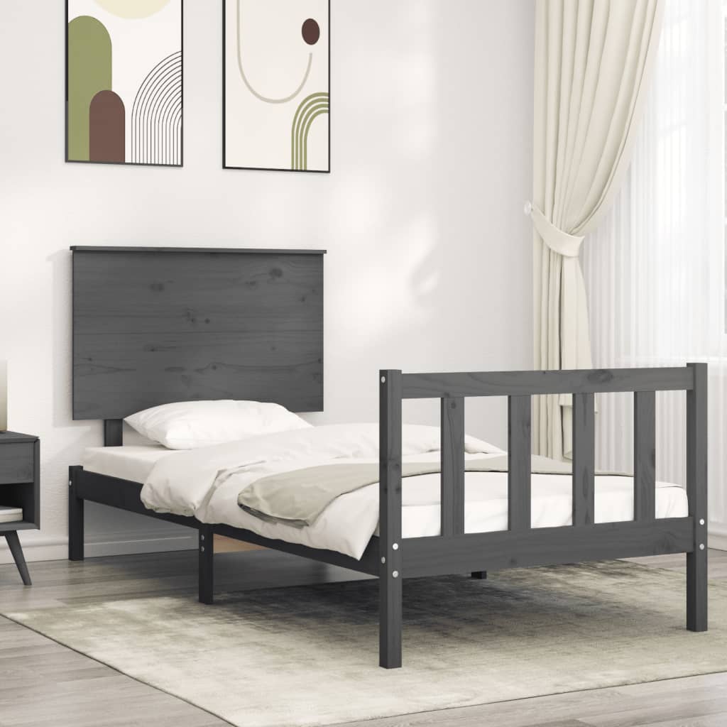 vidaXL Bed Frame with Headboard Grey 90x200 cm Solid Wood