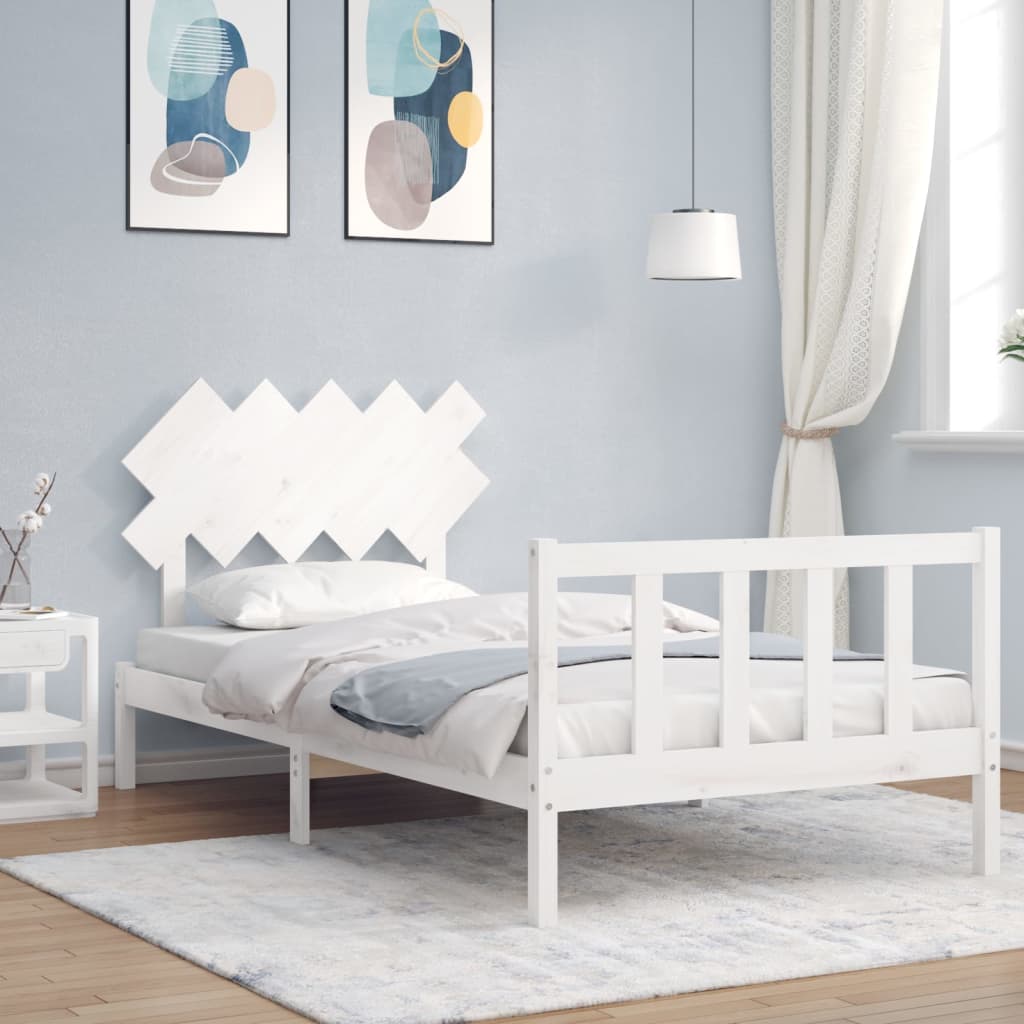 vidaXL Bed Frame with Headboard White 100x200 cm Solid Wood