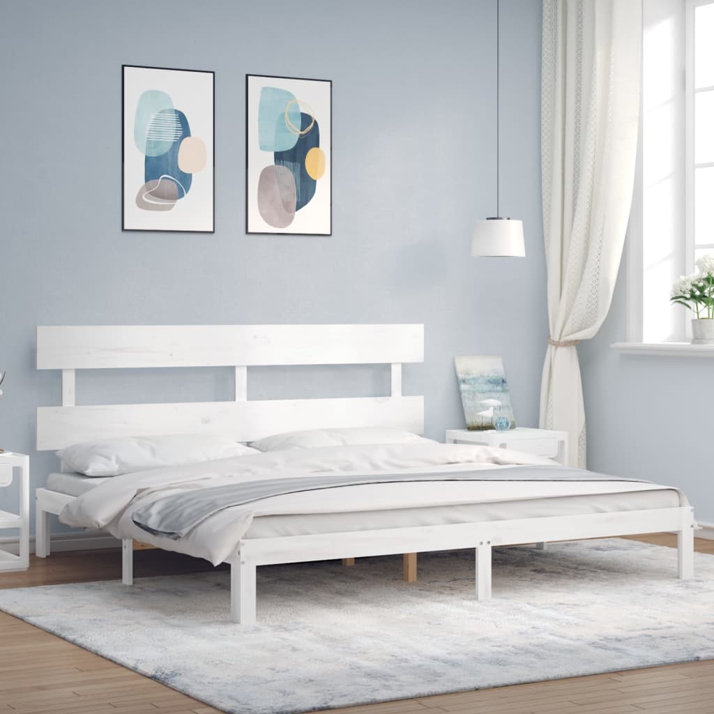 vidaXL Bed Frame with Headboard White 200x200 cm Solid Wood
