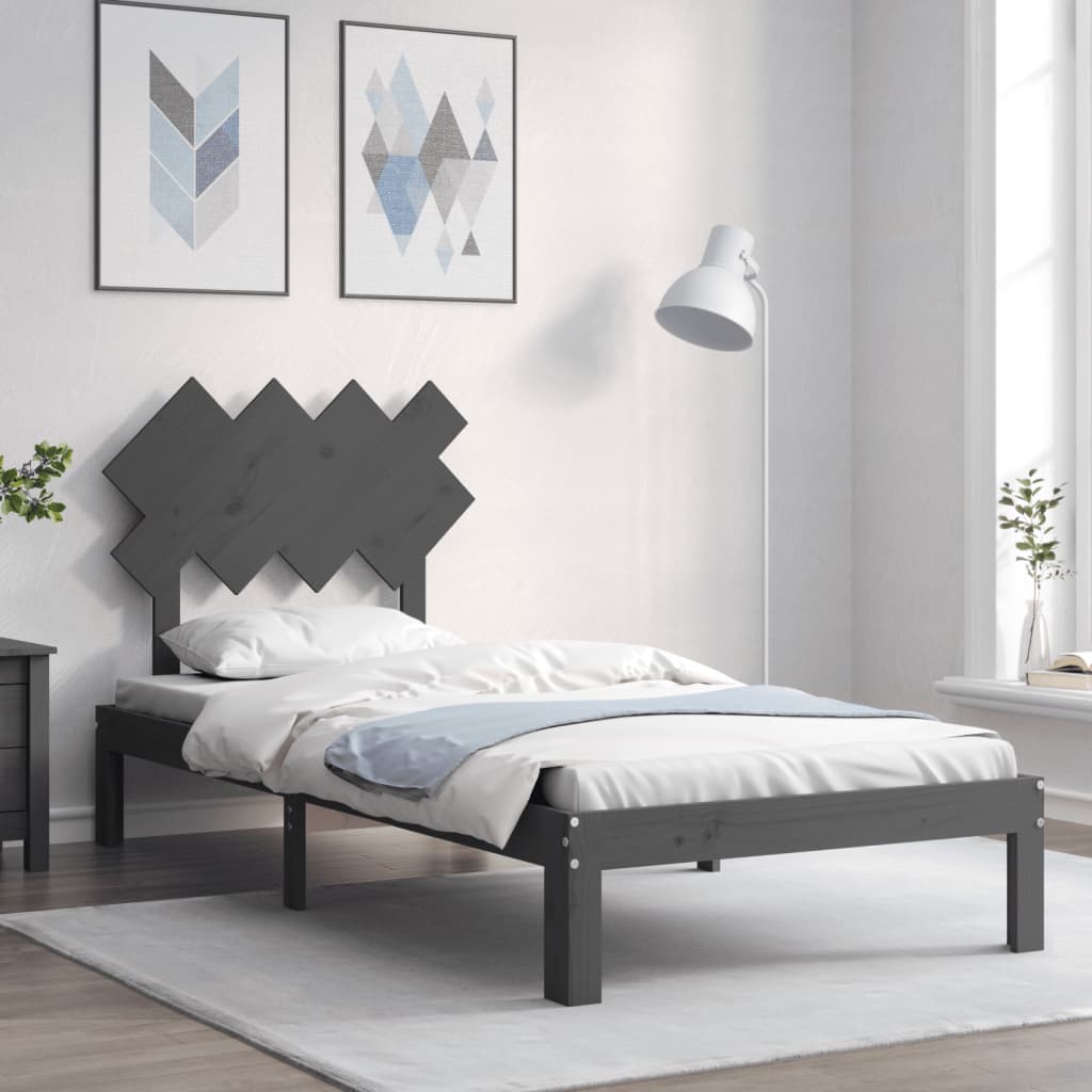 vidaXL Bed Frame with Headboard Grey 90x200 cm Solid Wood