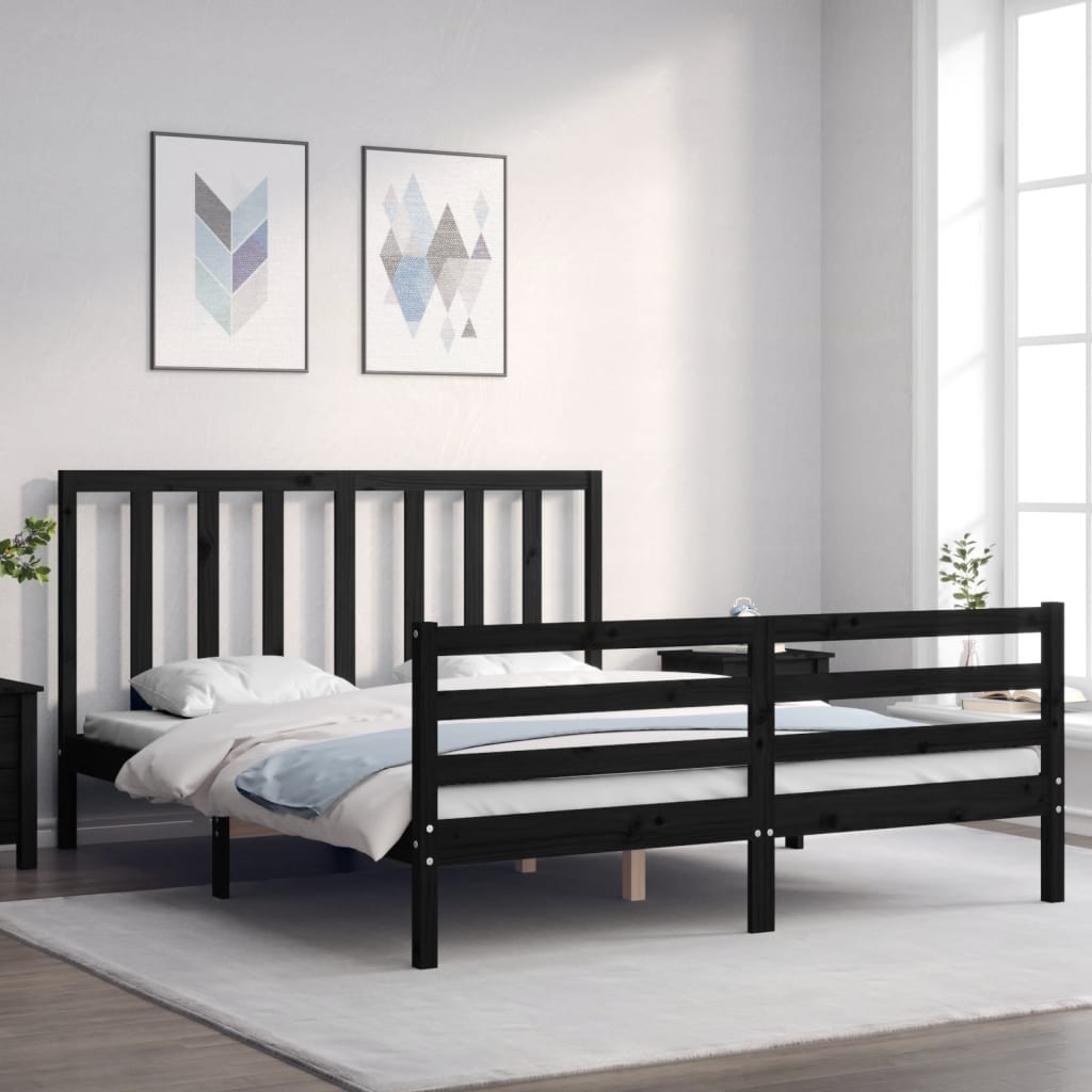vidaXL Bed Frame with Headboard Black 160x200 cm Solid Wood