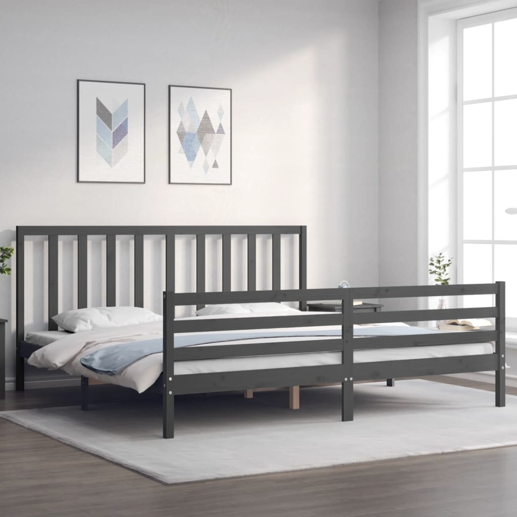 vidaXL Bed Frame with Headboard Grey 200x200 cm Solid Wood