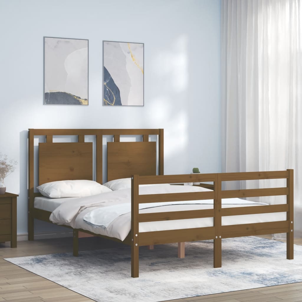 vidaXL Bed Frame with Headboard Honey Brown Small Double Solid Wood
