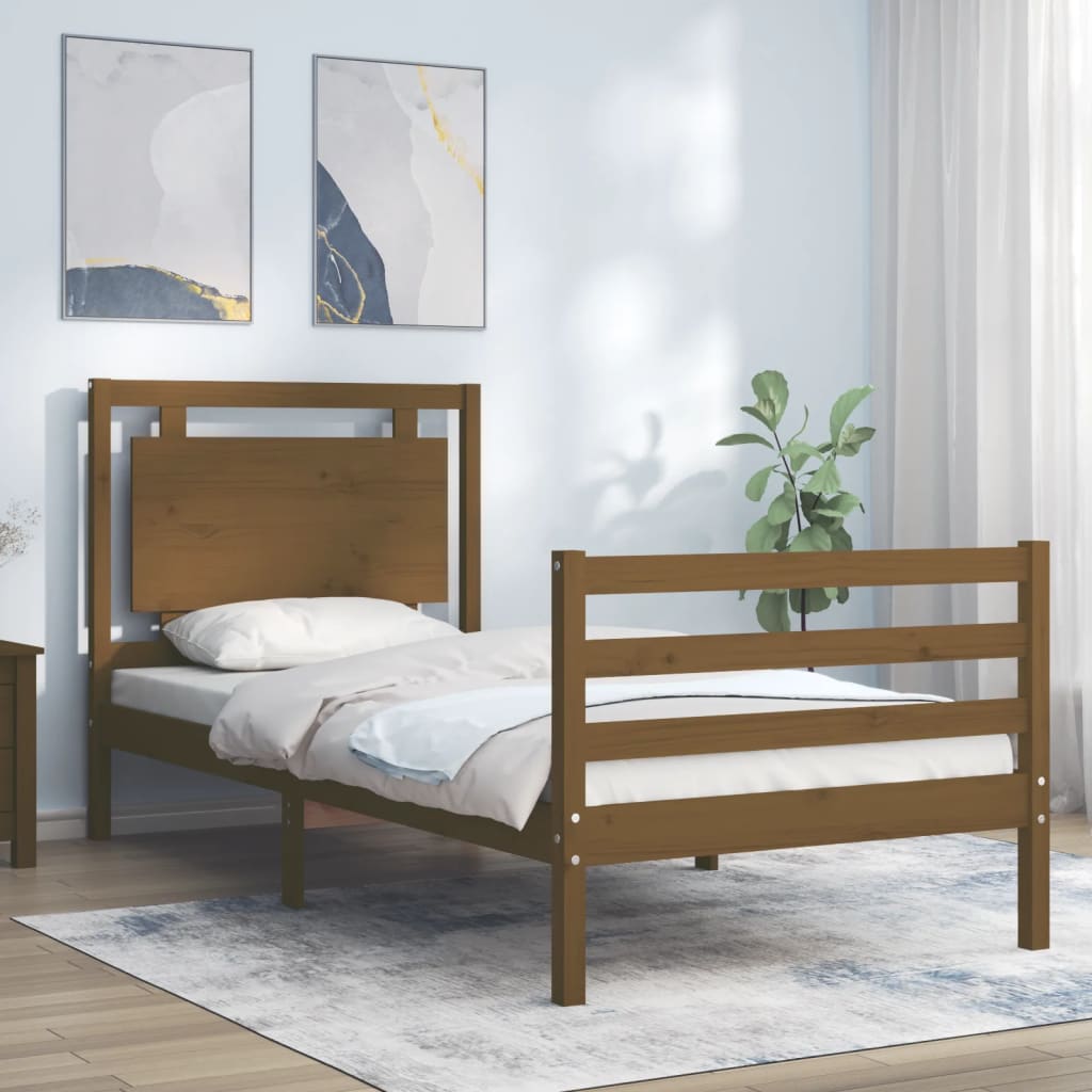 vidaXL Bed Frame with Headboard Honey Brown 90x200 cm Solid Wood