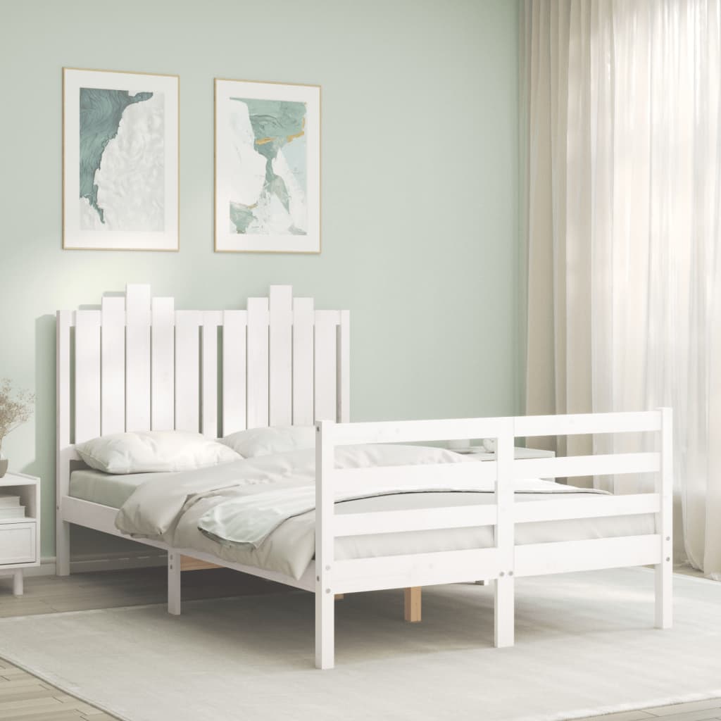 vidaXL Bed Frame with Headboard White Small Double Solid Wood