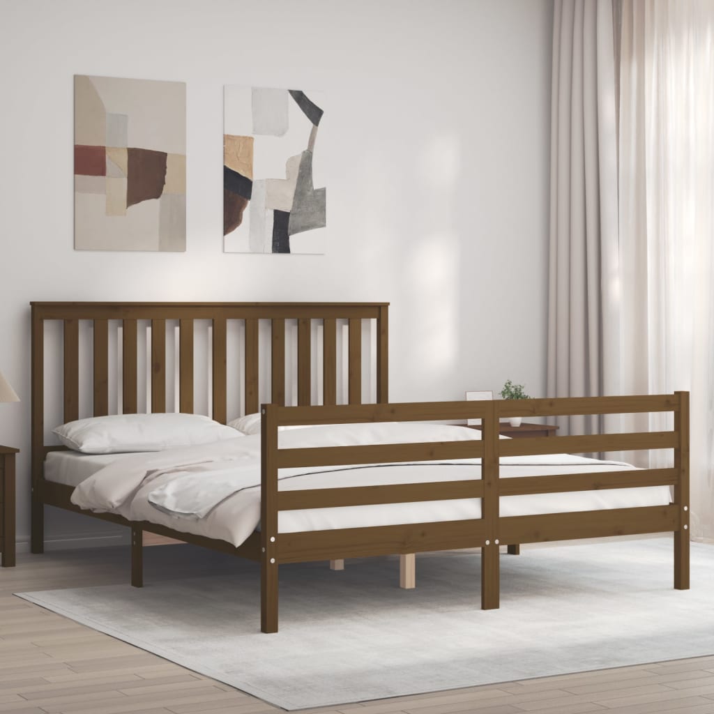 vidaXL Bed Frame with Headboard Honey Brown 160x200 cm Solid Wood
