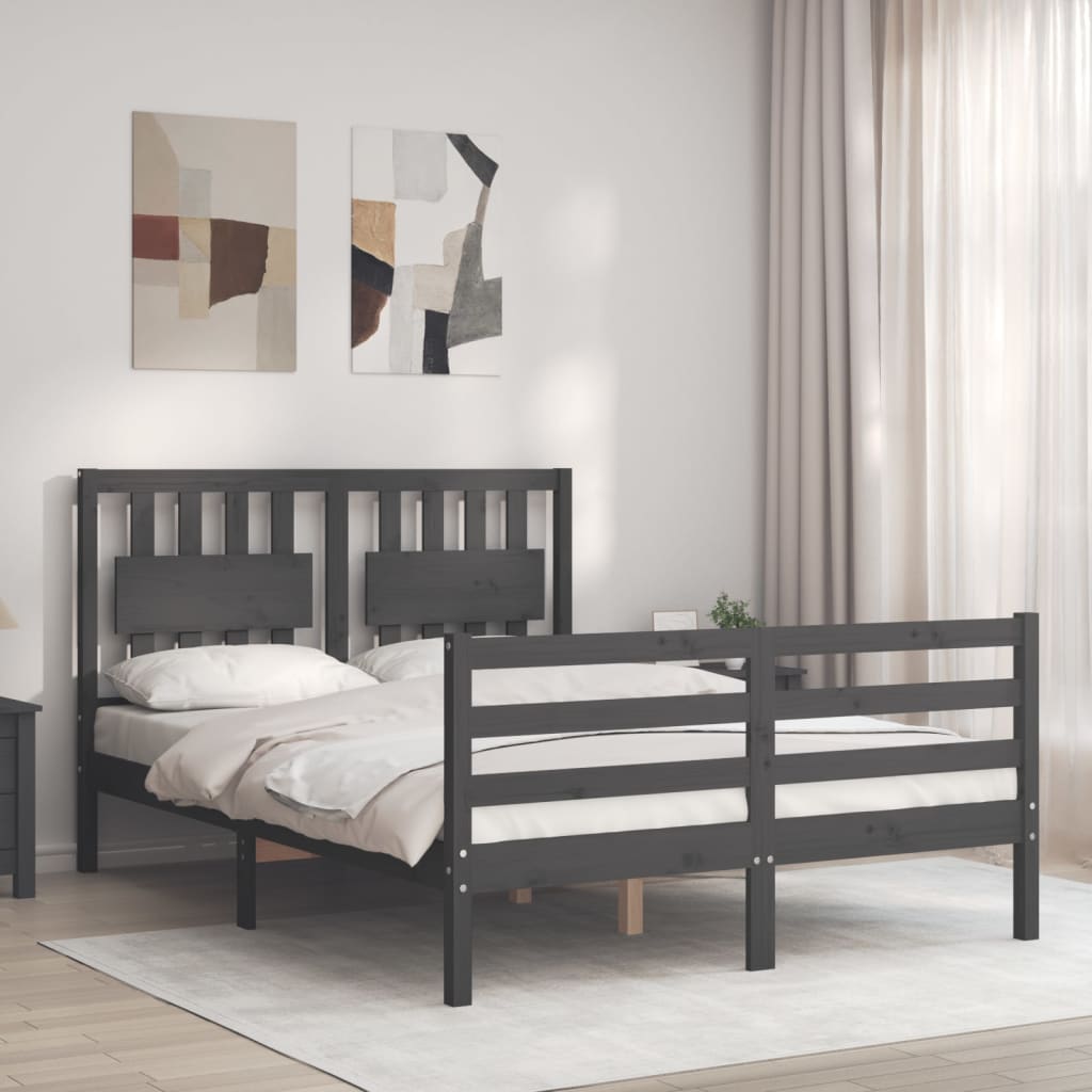 vidaXL Bed Frame with Headboard Grey 140x200 cm Solid Wood