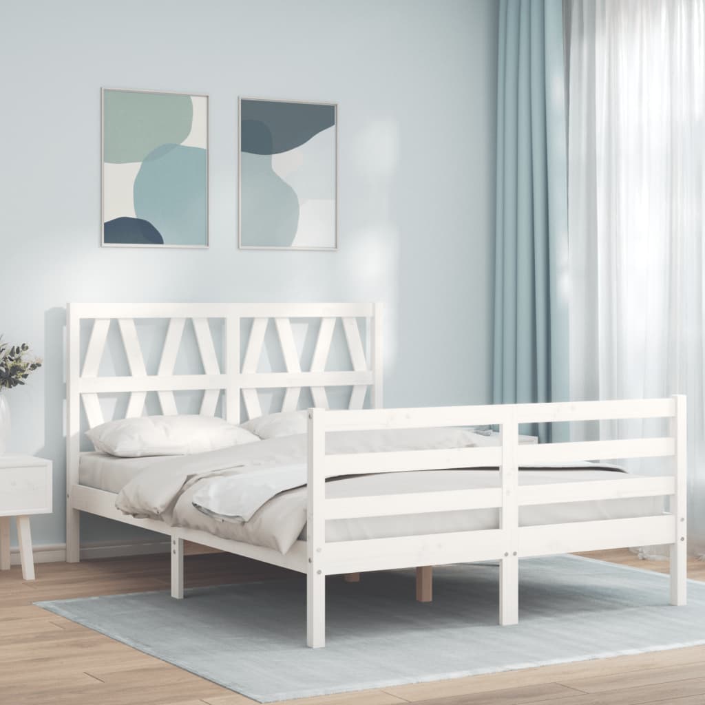 vidaXL Bed Frame with Headboard White 140x190 cm Solid Wood