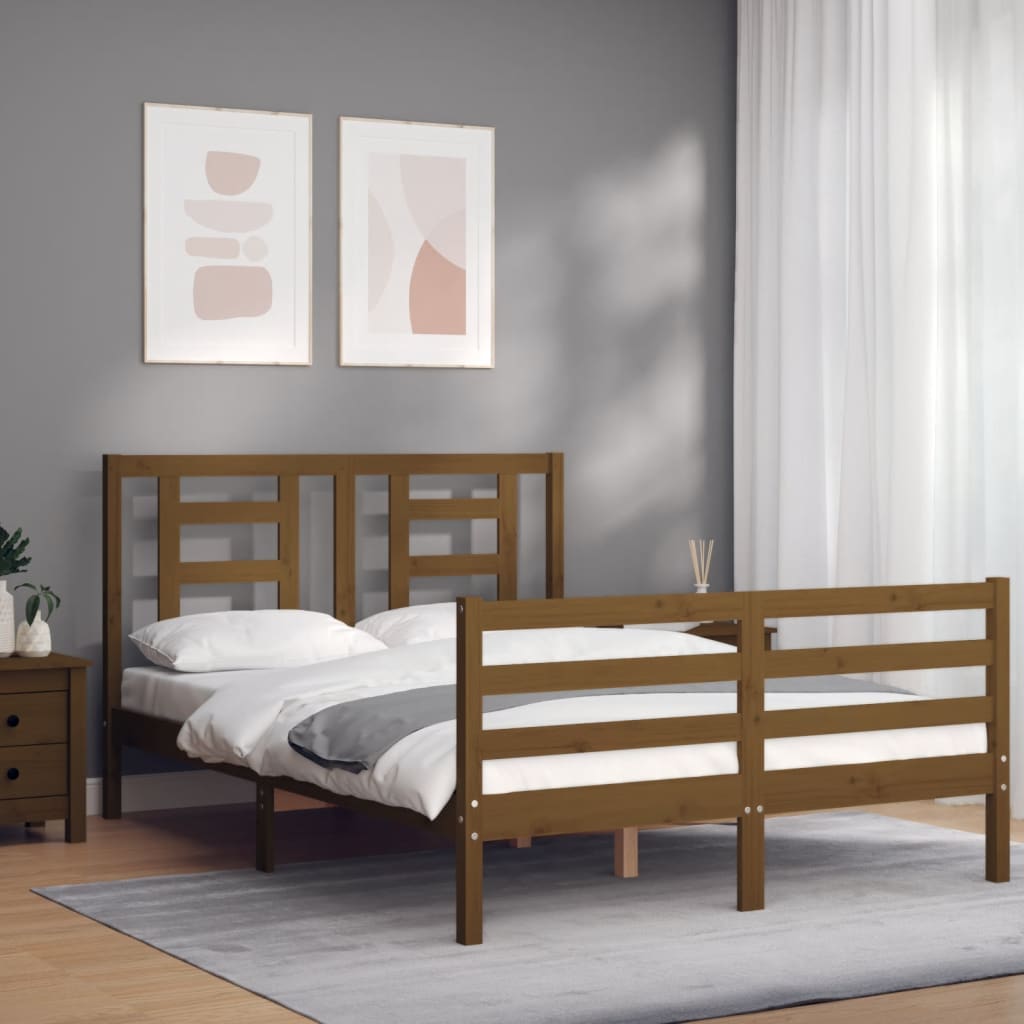 vidaXL Bed Frame with Headboard Honey Brown 120x200 cm Solid Wood