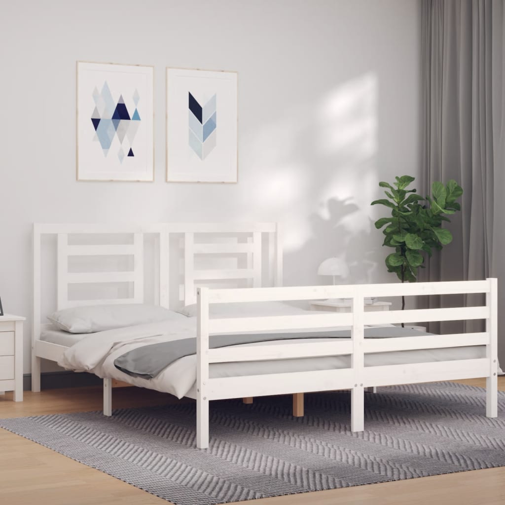 vidaXL Bed Frame with Headboard White King Size Solid Wood
