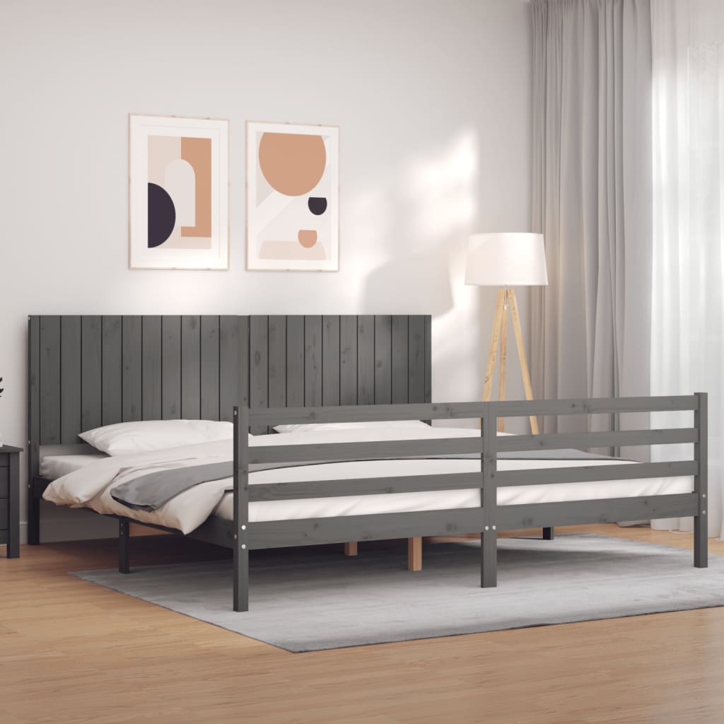 vidaXL Bed Frame with Headboard Grey 200x200 cm Solid Wood