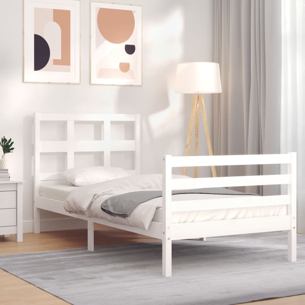 vidaXL Bed Frame with Headboard White 90x200 cm Solid Wood