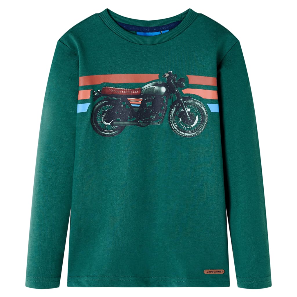 Kids' T-shirt with Long Sleeves Motorbike Print Green 116